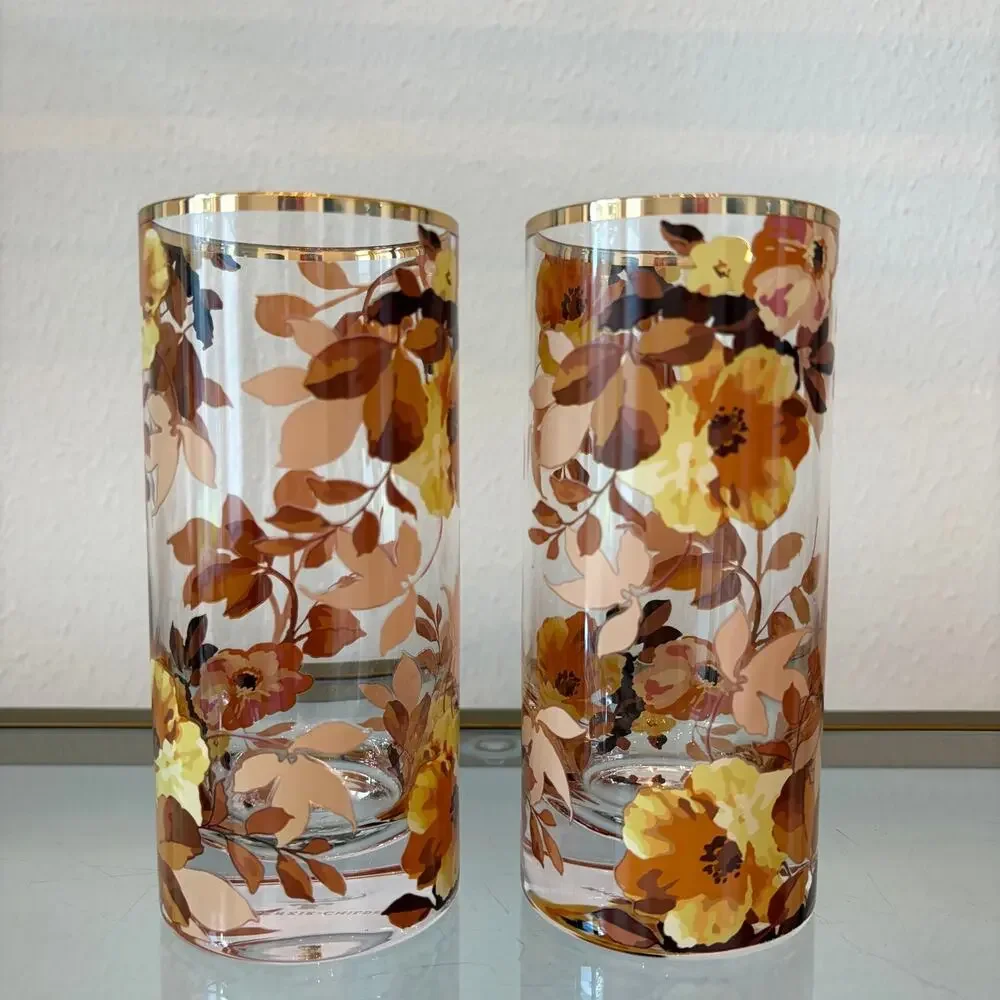 NEW Mackenzie Childs Wild Rose Highball Glass Set of 4 in Original Box